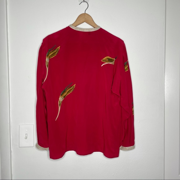 Veneziano Vintage Button Down Blazer Jacket Long Sleeves Red Blouse Silk Size 42 - Picture 8 of 10